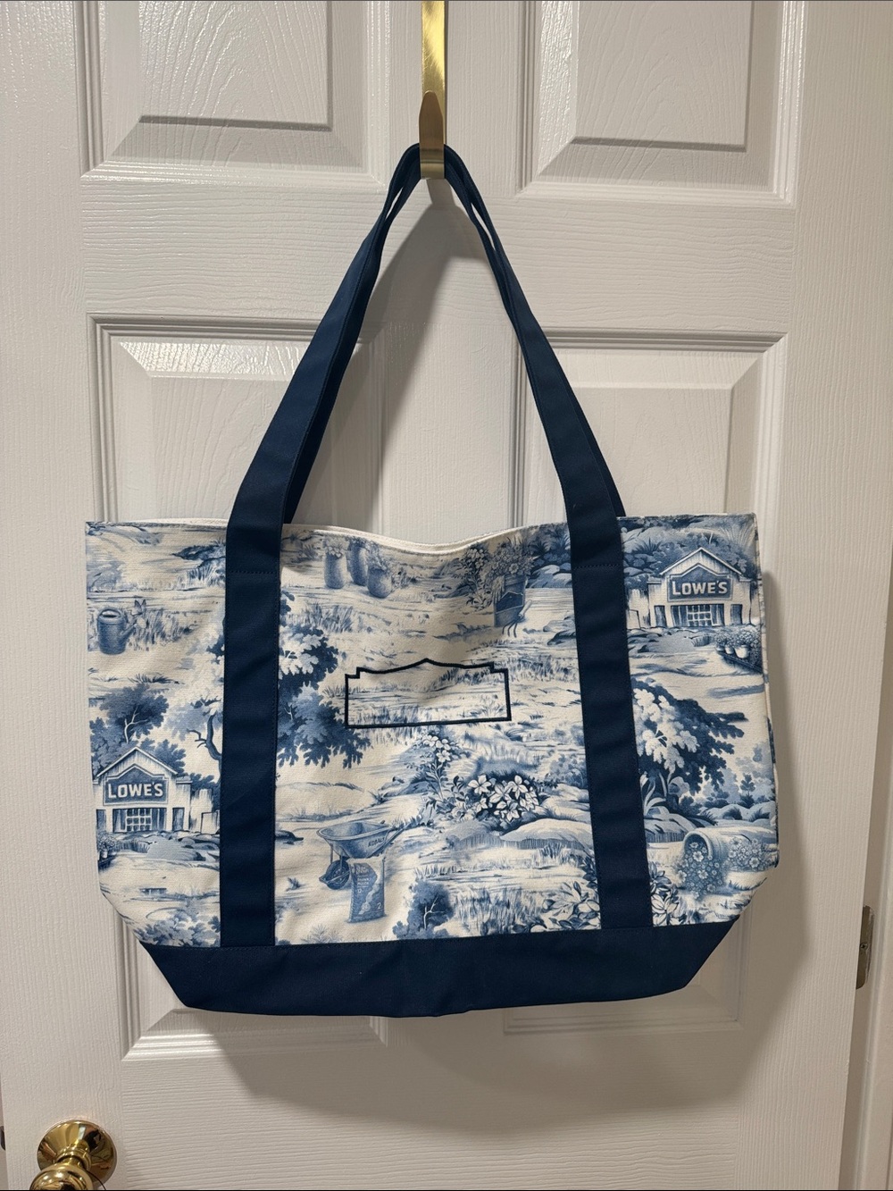 Lowe’s Blue Toile Canvas Tote Bag with Navy Accents